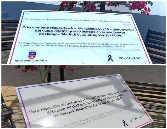 La placa con el error y la nueva con el desliz ortográfico ya corregido/TA.